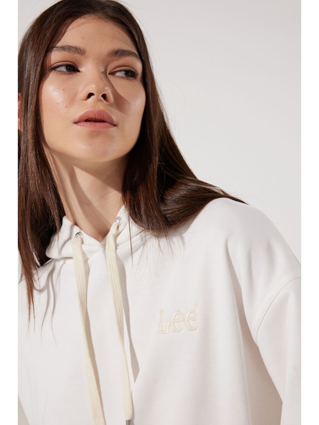 Loose Fit Rahat Kesim Kapüşonlu Yaka Ekru Sweatshirt-2