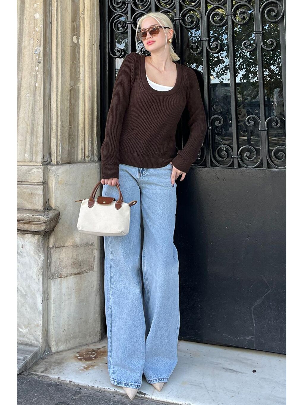 Kahverengi Bisiklet Yaka Basic Örme Kazak Mg2189-1