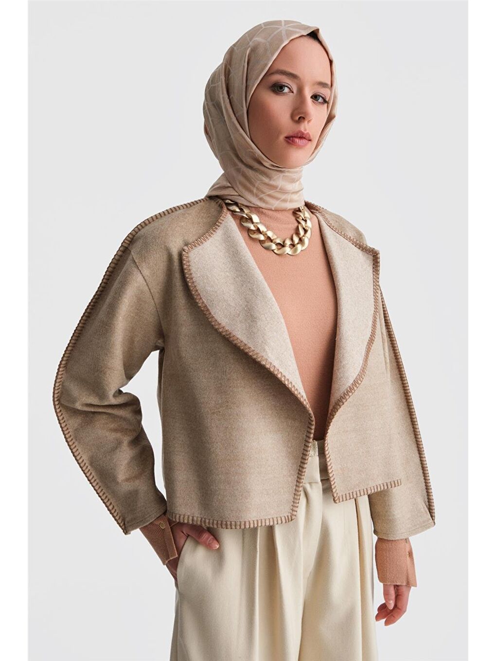 Çoban Dikişli Hırka 24K5715 Bej-1