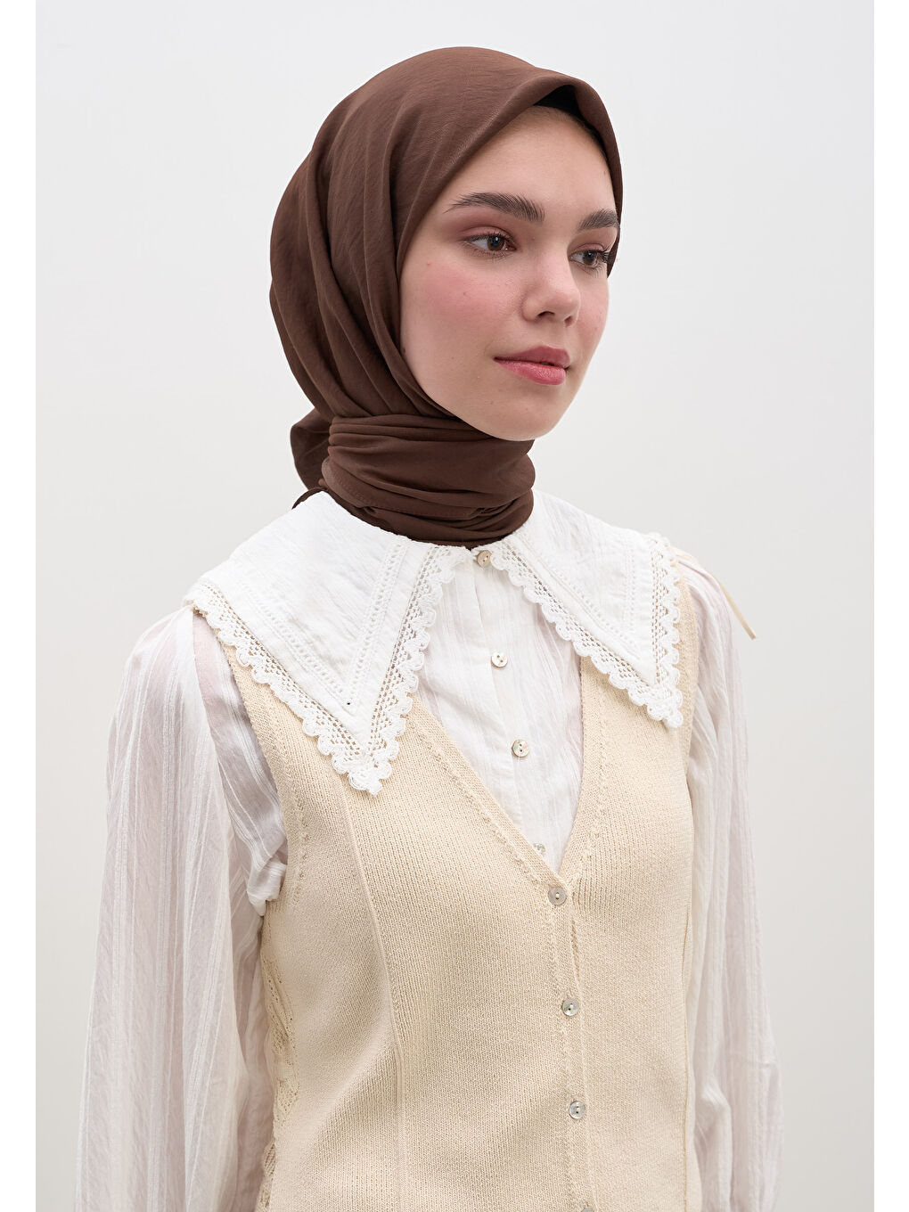 Kahverengi Pamuk Viskon Eşarp Çikolata-1