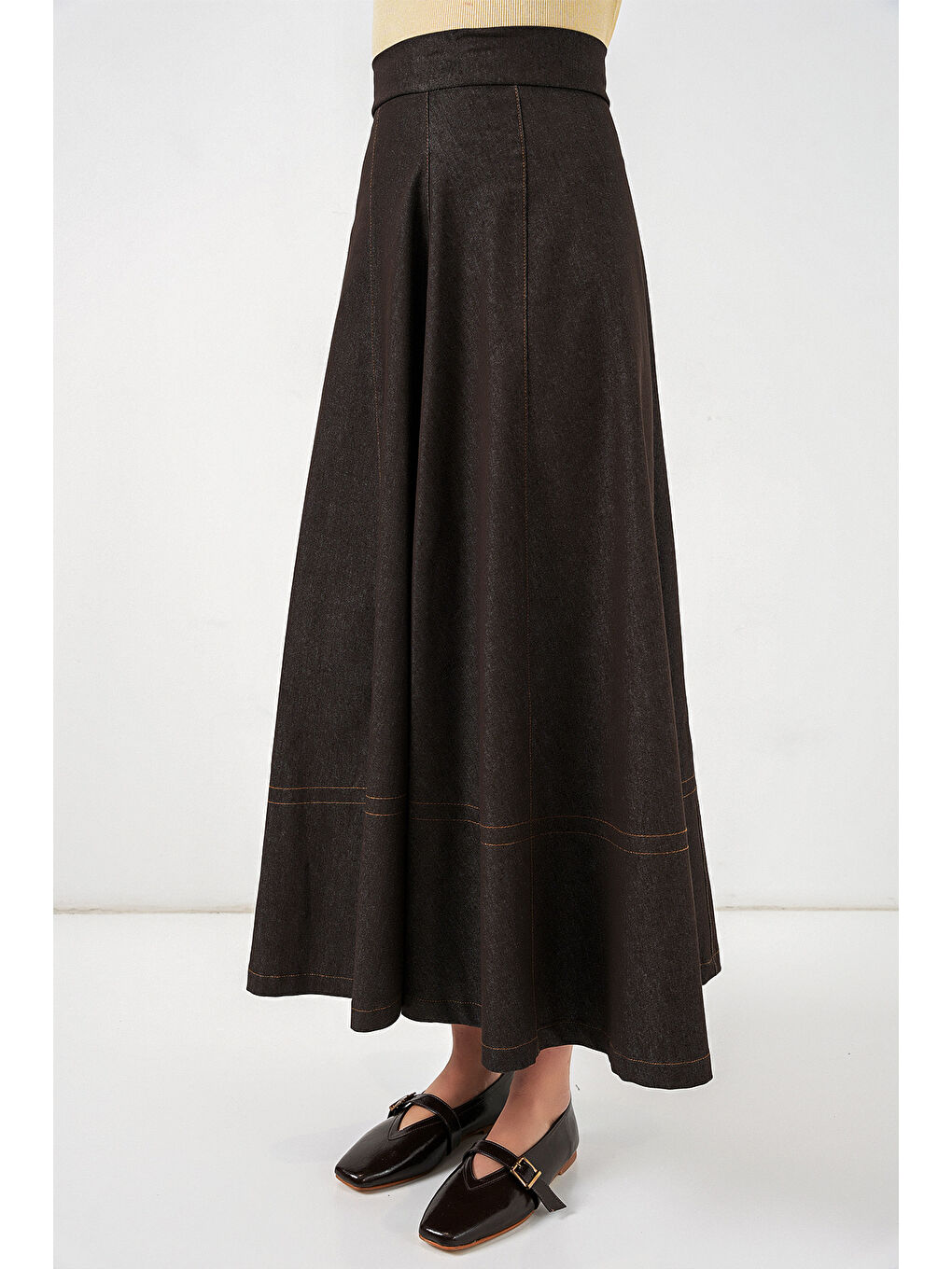 Kadın Uzun Jean Etek 8066 - Kahverengi-1