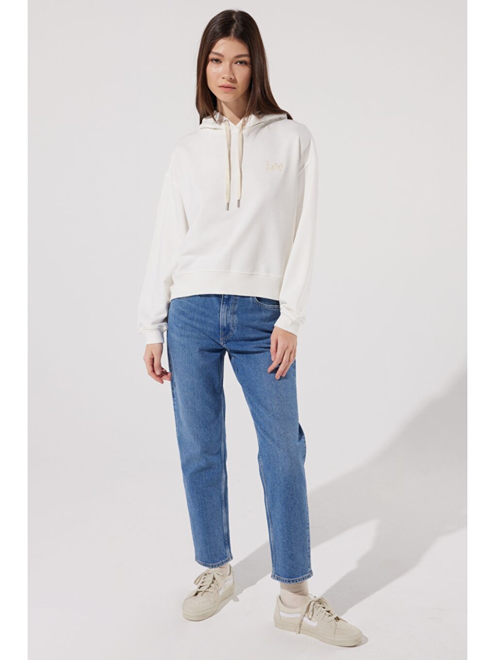 Loose Fit Rahat Kesim Kapüşonlu Yaka Ekru Sweatshirt-3