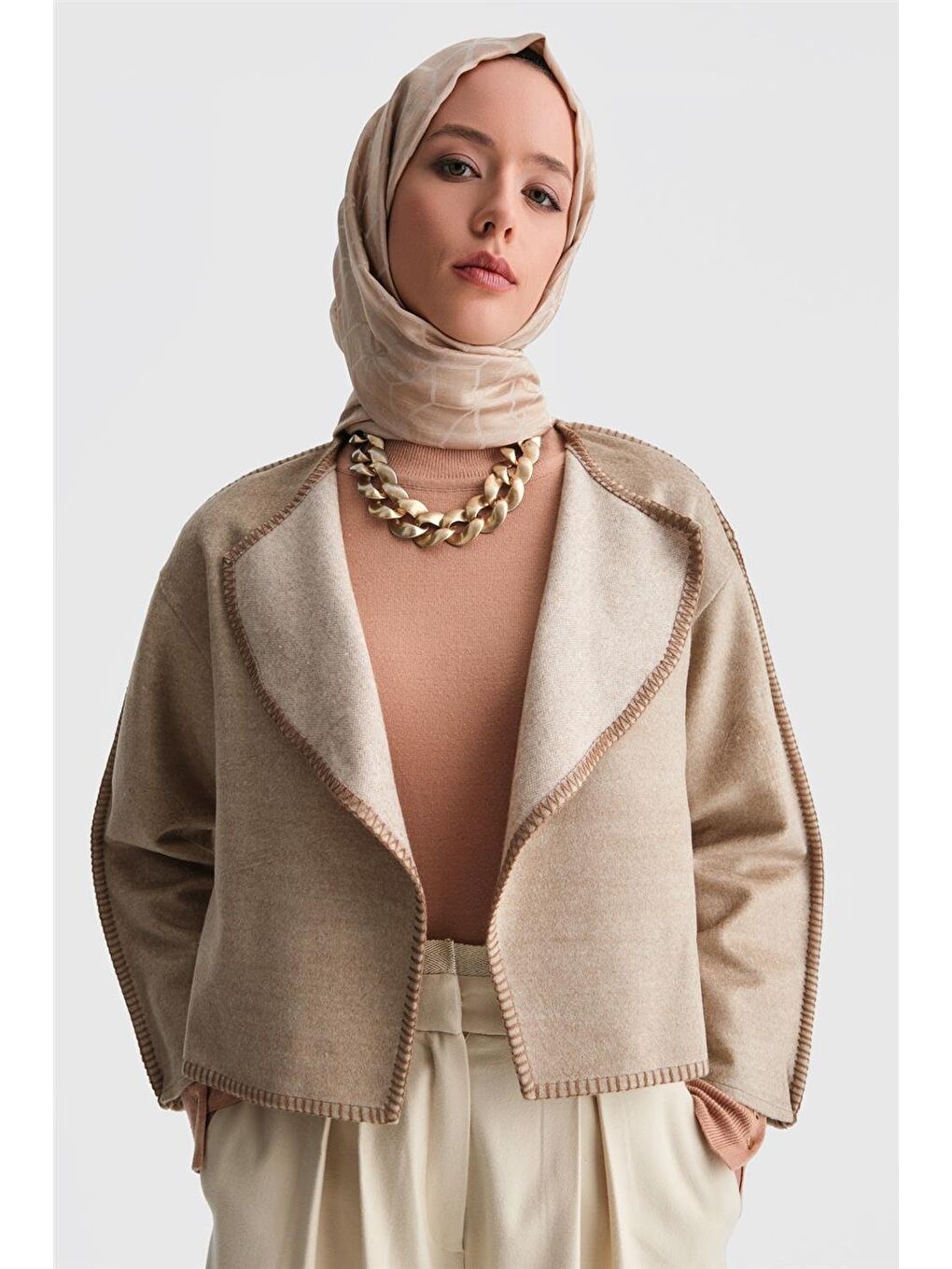 Çoban Dikişli Hırka 24K5715 Bej-2