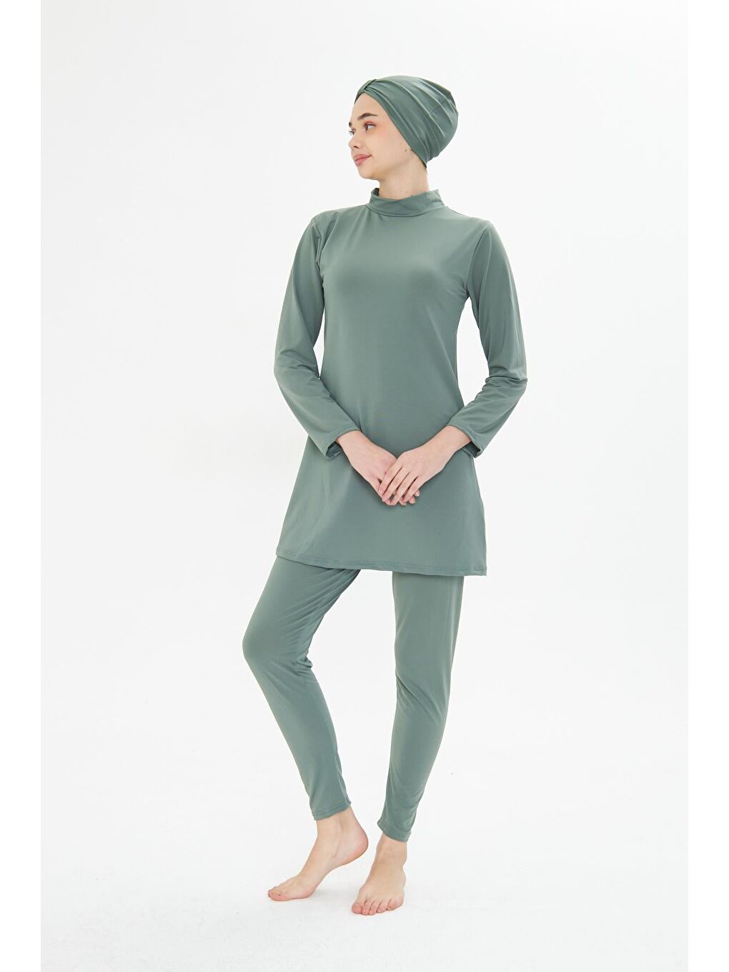 Tam Kapalı Elastanlı Tesettür Mayo Yeşil 3485-Y-5