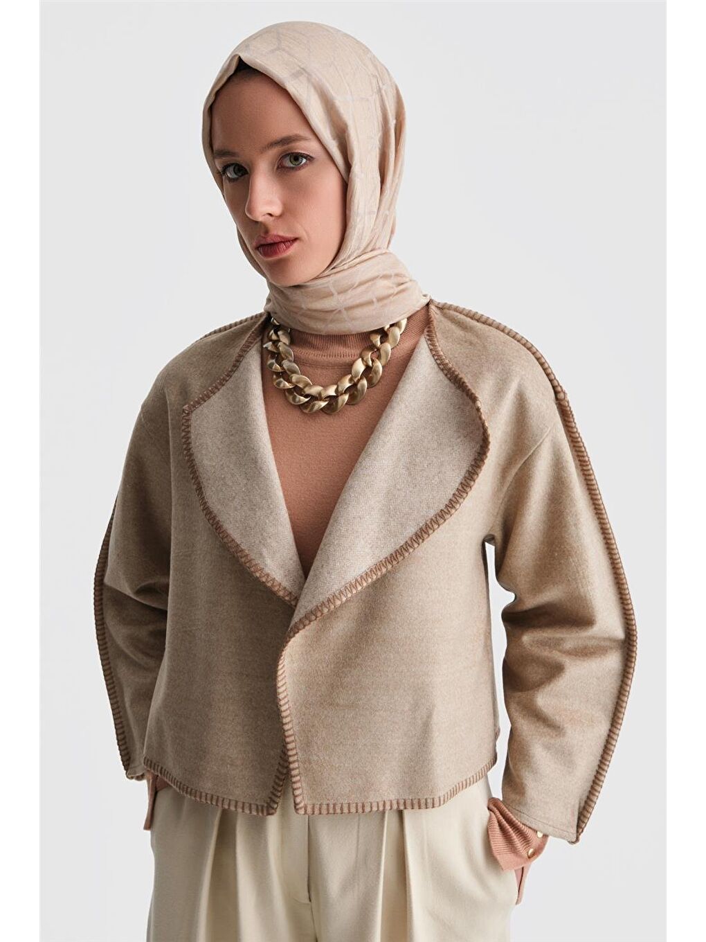 Çoban Dikişli Hırka 24K5715 Bej-3