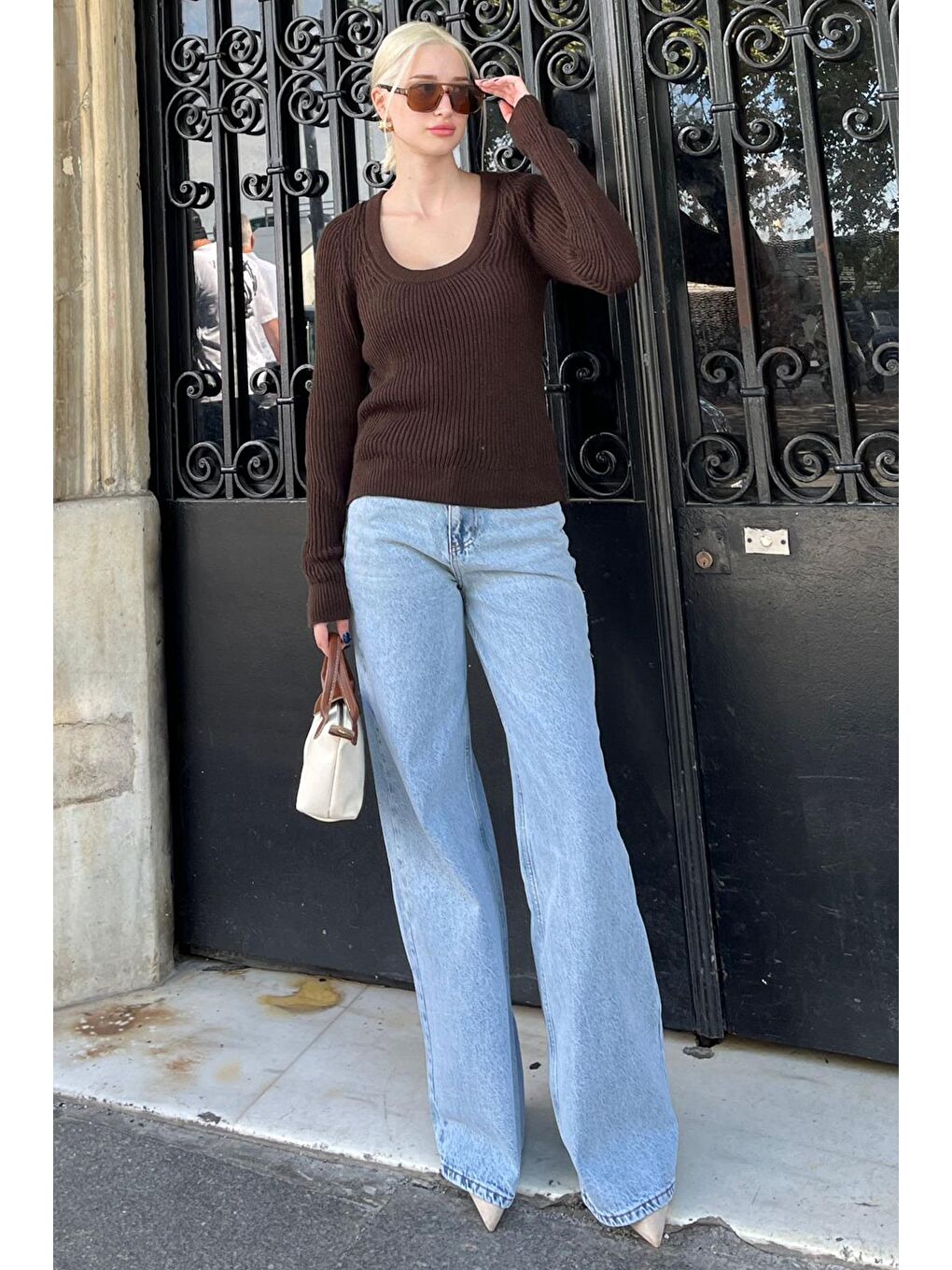 Kahverengi Bisiklet Yaka Basic Örme Kazak Mg2189-4