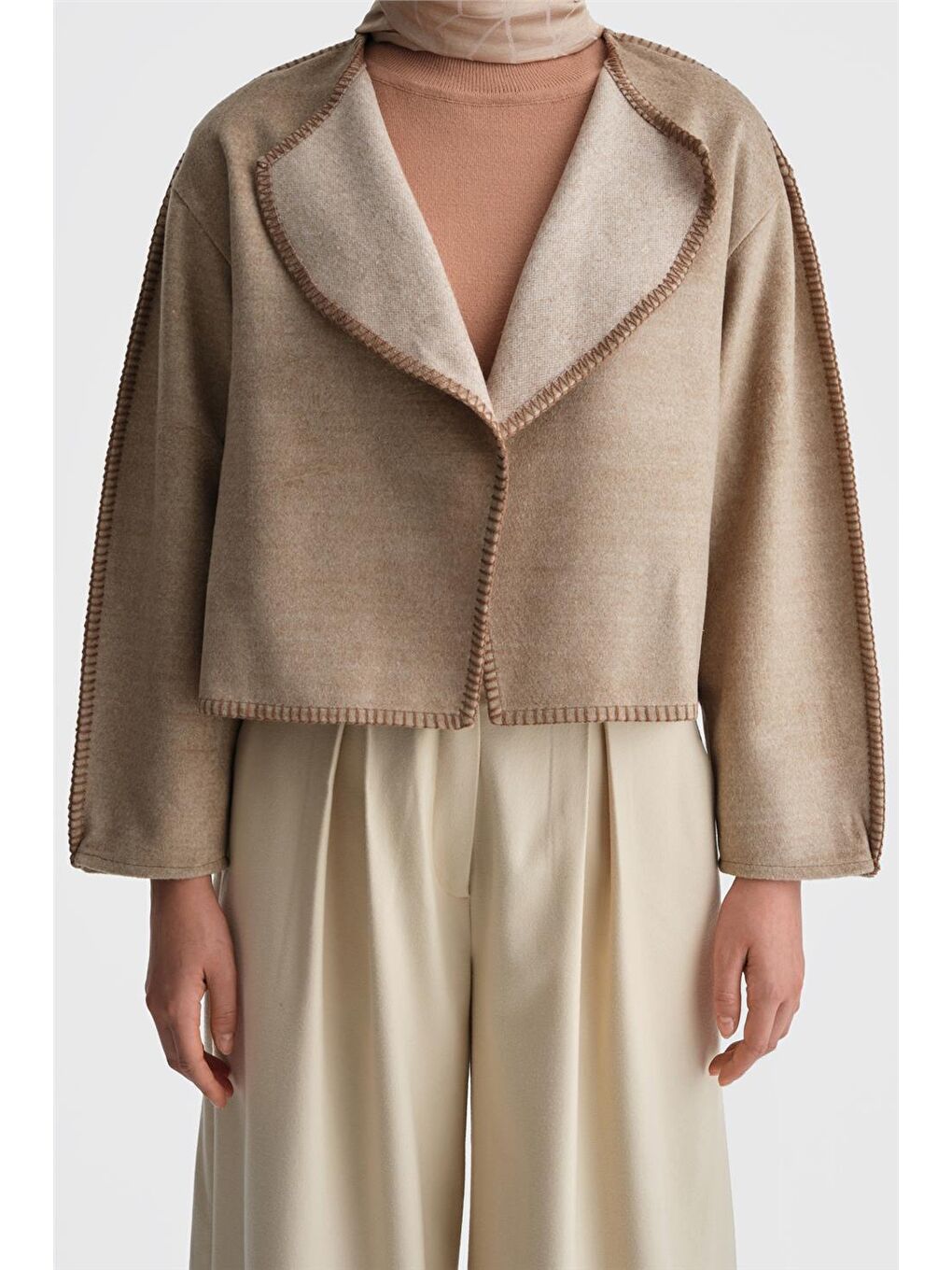 Çoban Dikişli Hırka 24K5715 Bej-4