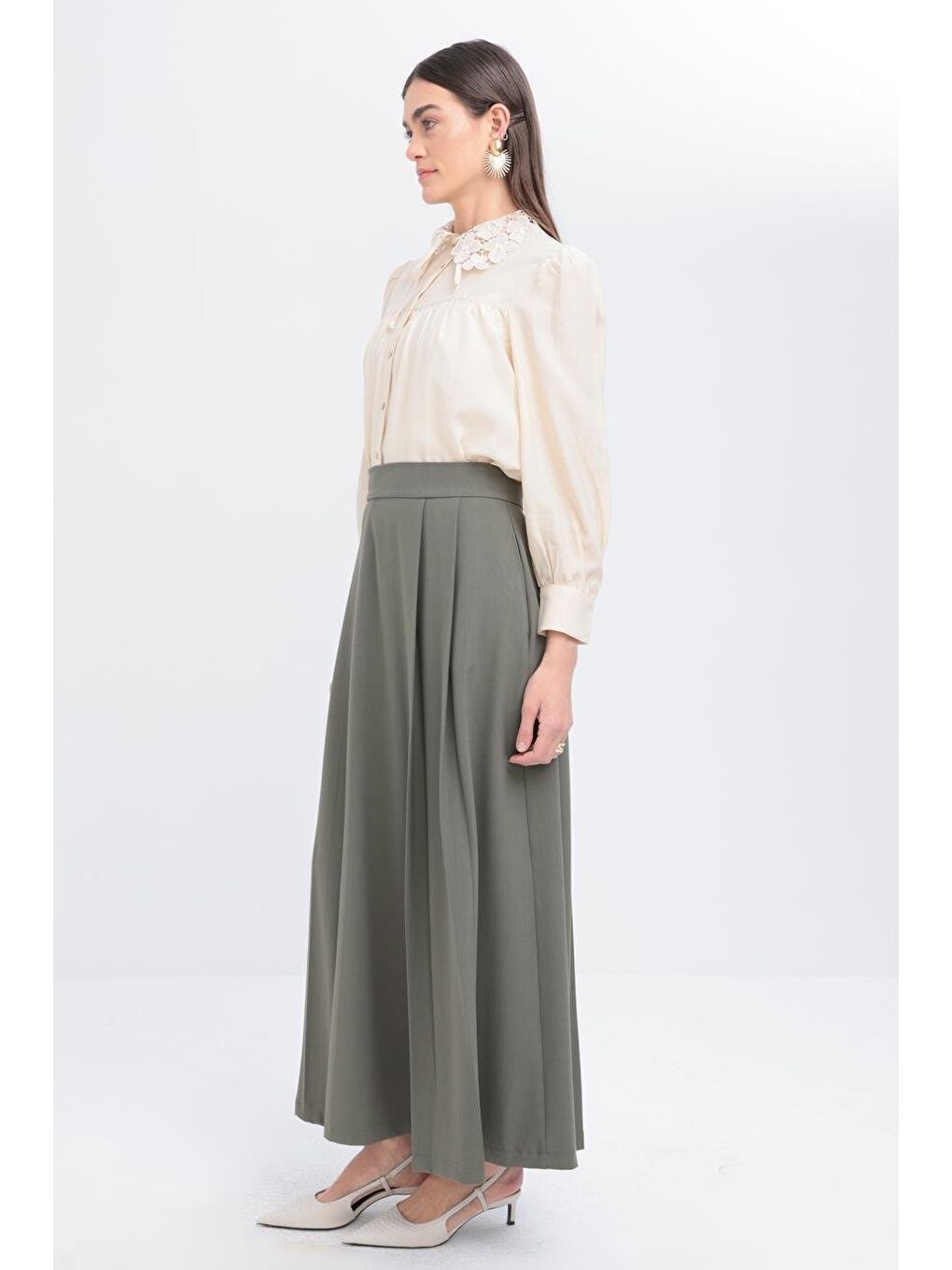 Haki-Önü Pileli Etek-1