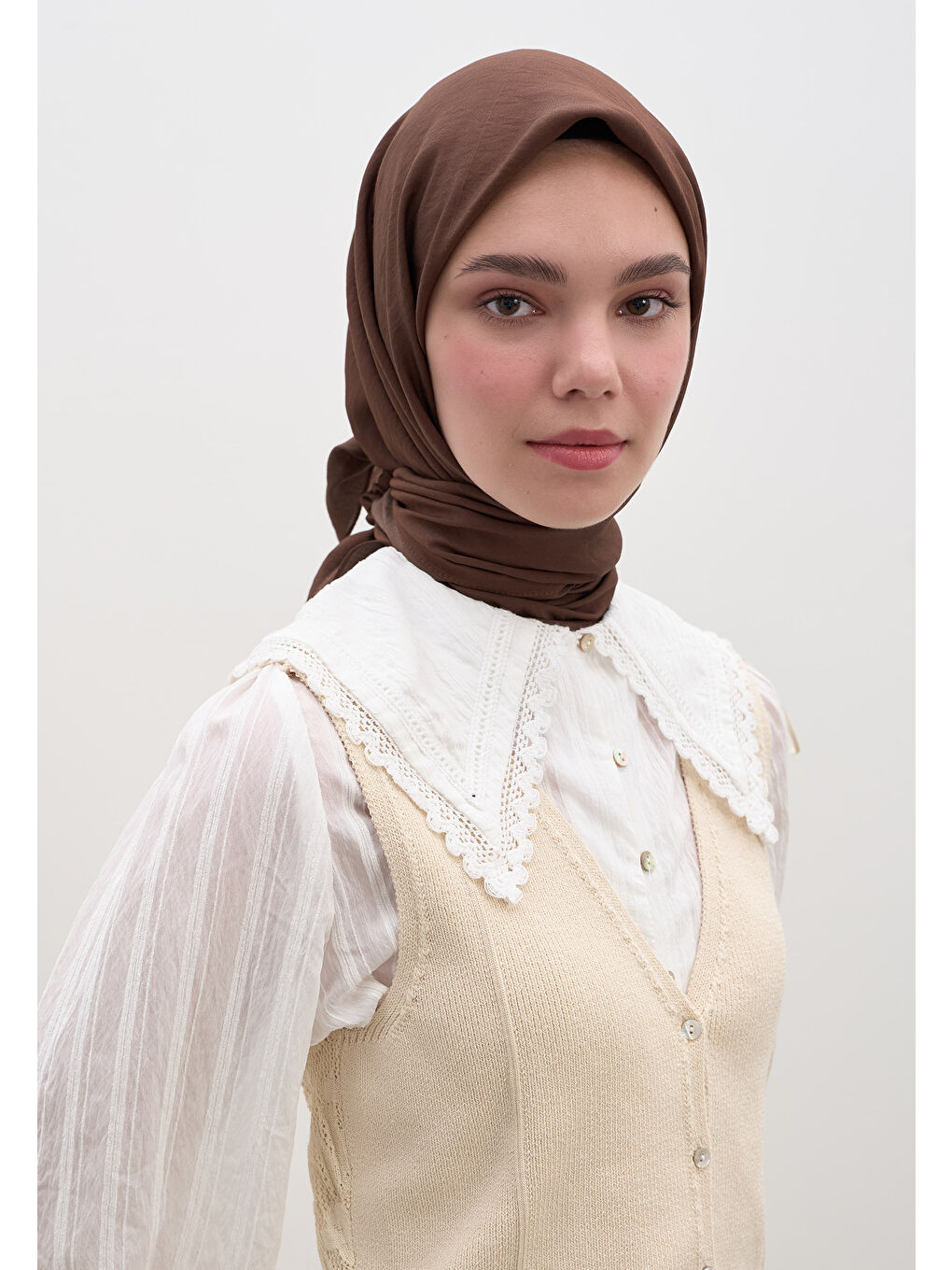 Kahverengi Pamuk Viskon Eşarp Çikolata-3