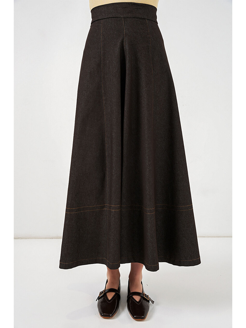 Kadın Uzun Jean Etek 8066 - Kahverengi-3