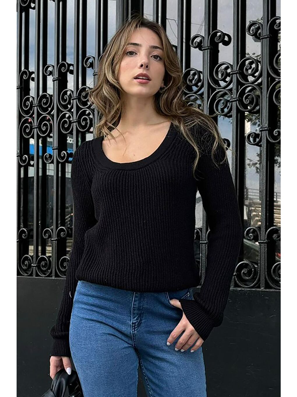 Siyah Bisiklet Yaka Basic Örme Kazak Mg2189-1