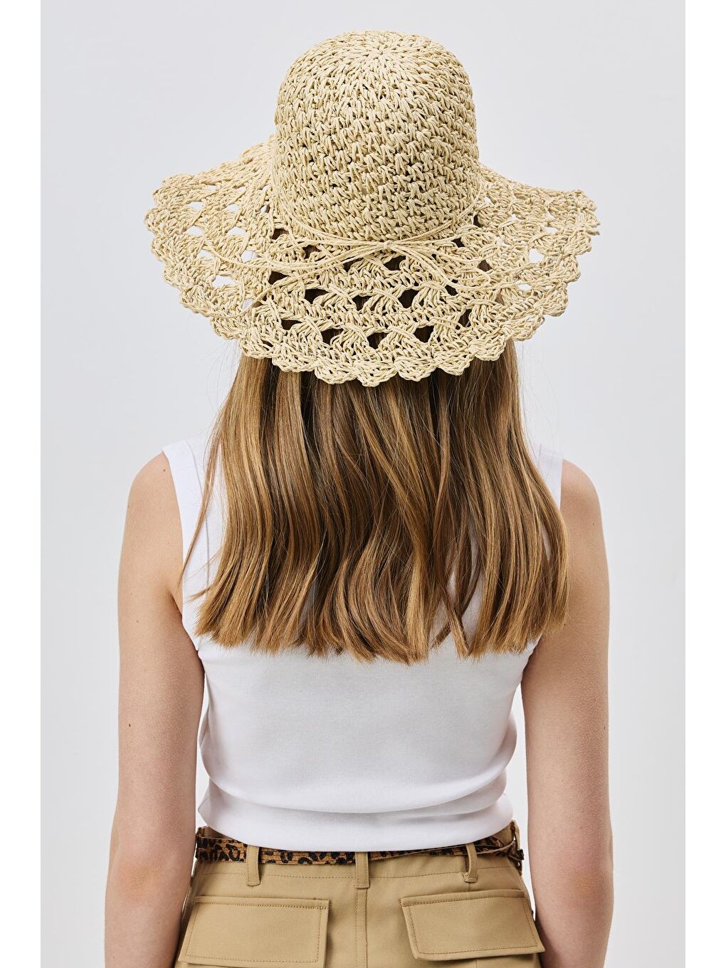 Örgü Hasır Plaj Şapkası Y25730-22 Bej-3