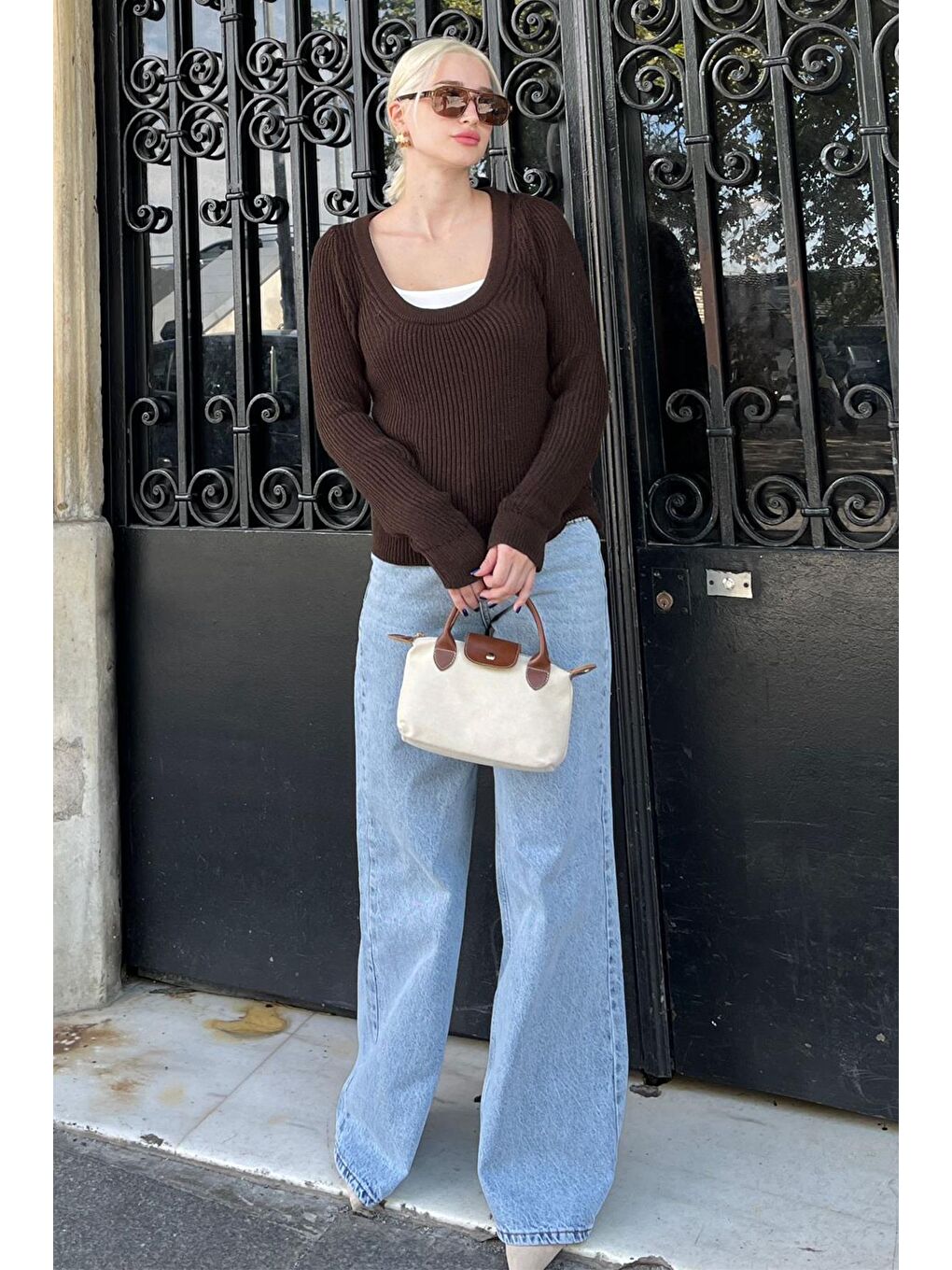 Kahverengi Bisiklet Yaka Basic Örme Kazak Mg2189-6