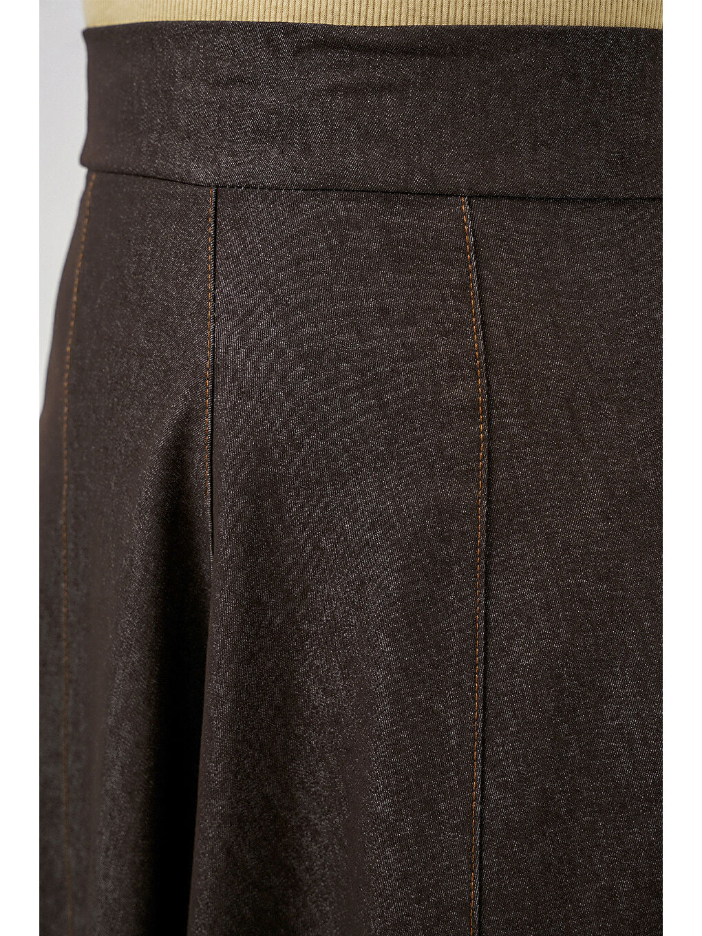 Kadın Uzun Jean Etek 8066 - Kahverengi-4