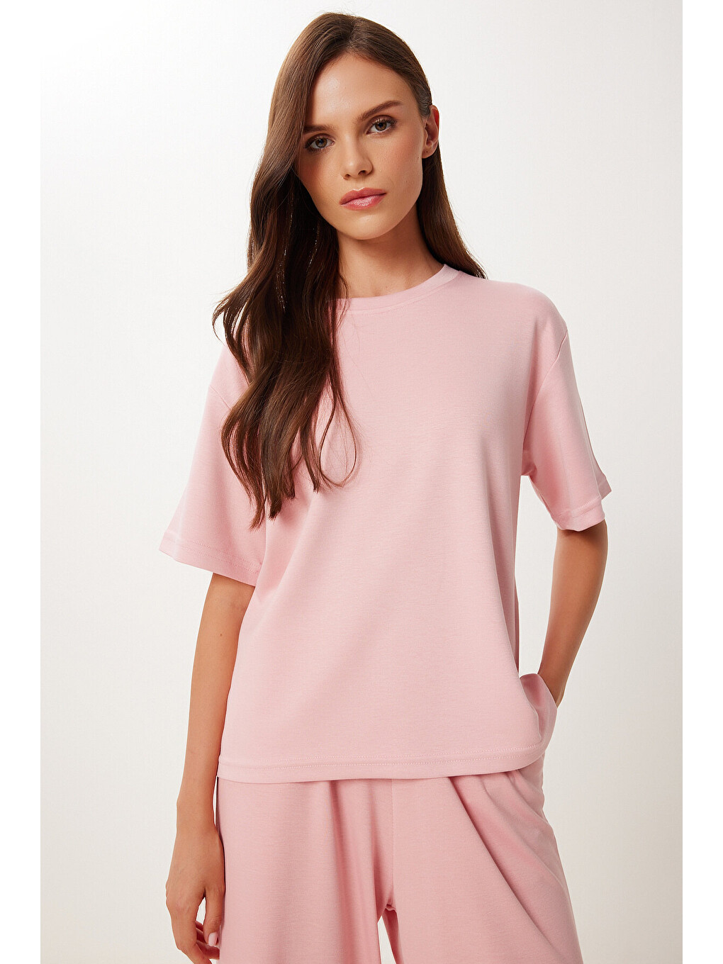 Pembe Rahat Esnek Örme Alt-Üst Takım PEMBE LBY0004-4