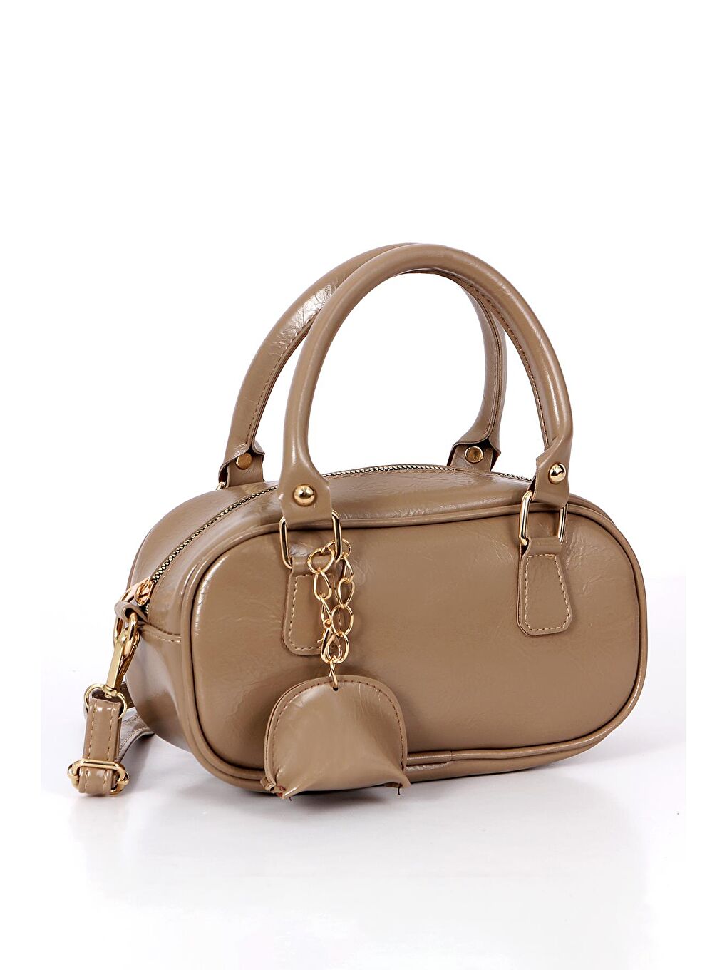 Bej Ruby Mini Cüzdan Charm Detaylı Rugan Deri Fermuar Kapama Kadın El Çapraz Kol Omuz Çantası BP-4853O