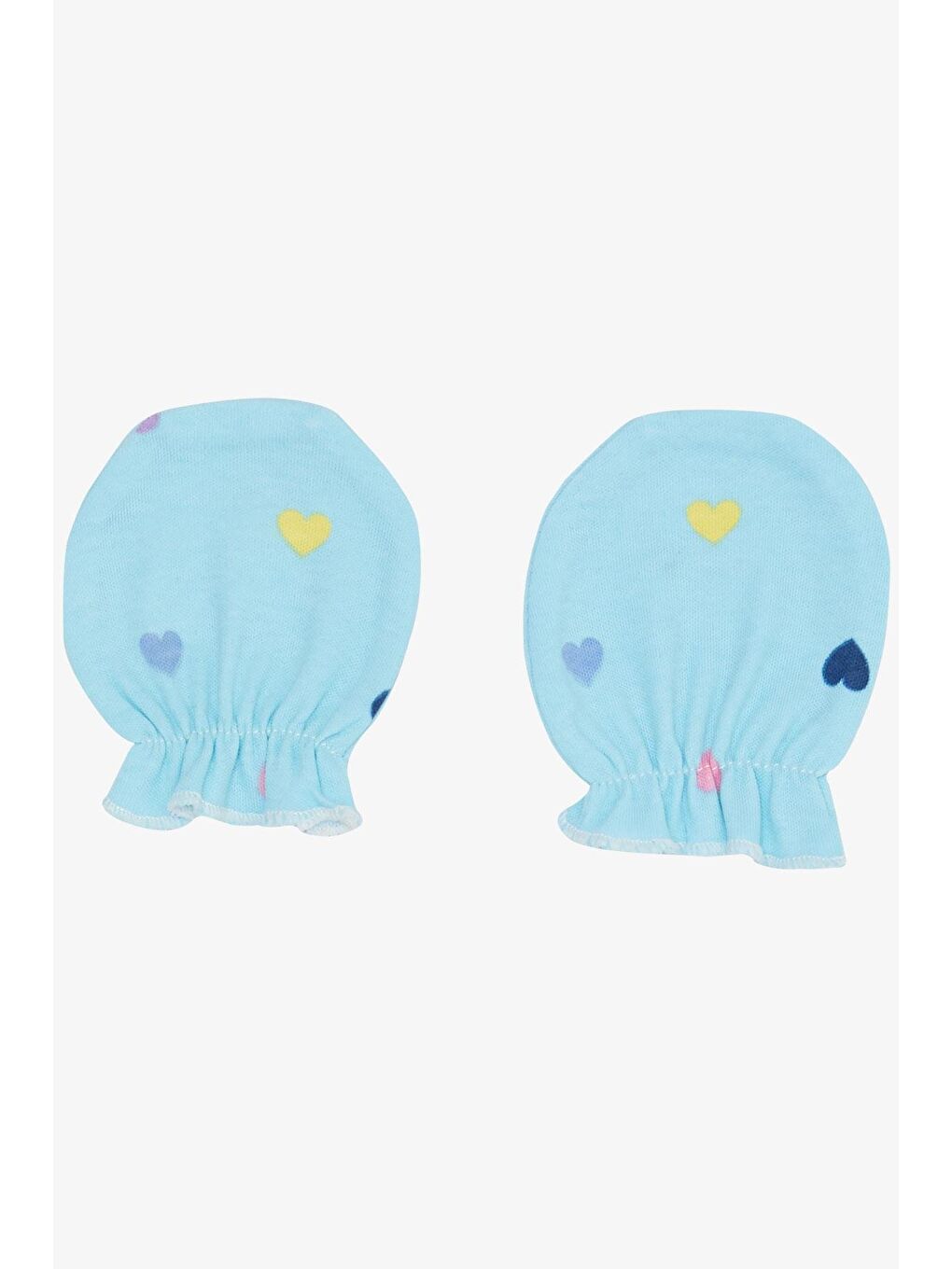 Yenidoğan Bebek Eldiveni Renkli Kalp Desenli Açık Mavi (7 X 9 Cm)-1