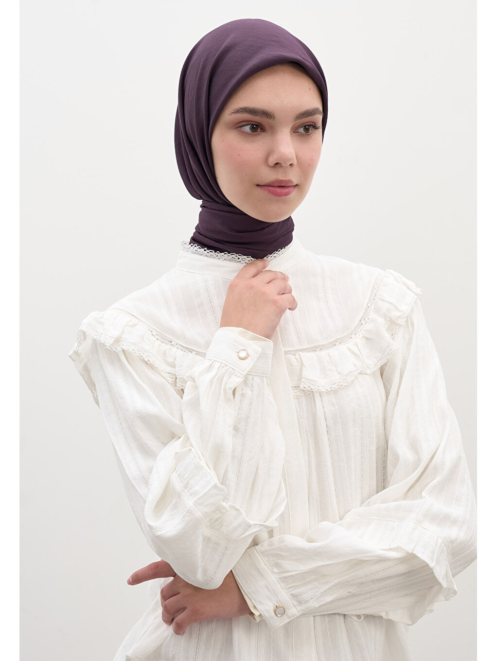 Pamuk Viskon Eşarp Patlıcan Moru