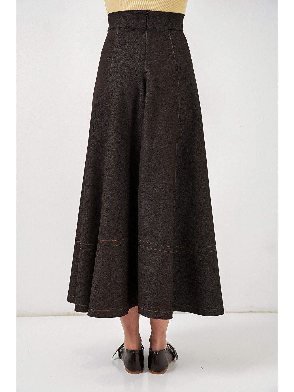 Kadın Uzun Jean Etek 8066 - Kahverengi-5