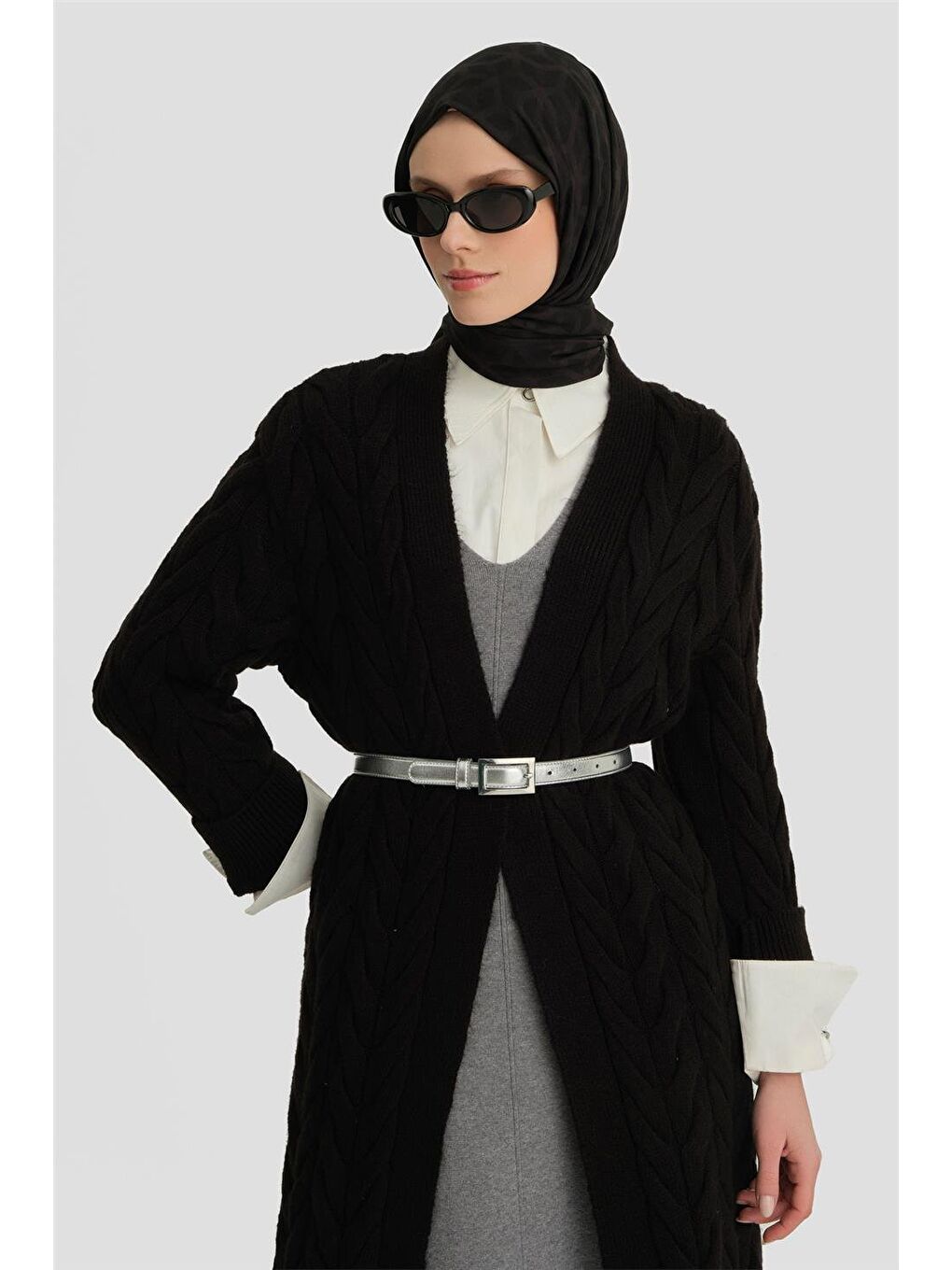 Uzun Triko Hırka 24Kd4209 Siyah-2