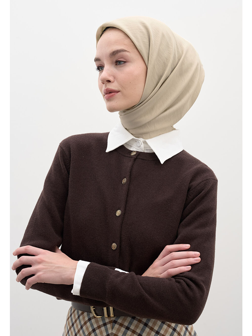 Bej Pamuk Viskon Eşarp Kum-1