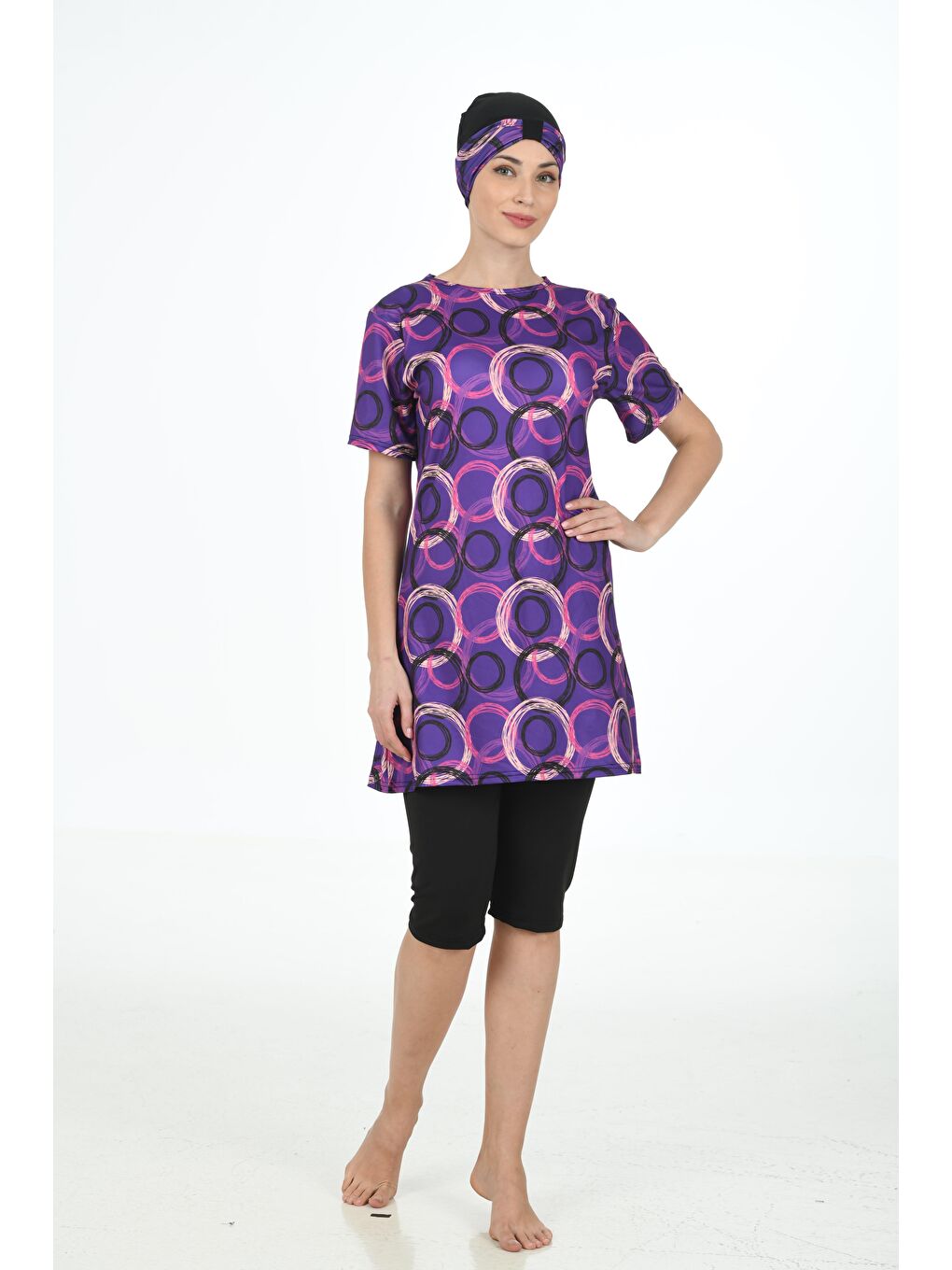 Siyah Yarım Kapalı Elastanlı Tesettür Mayo 3365-3