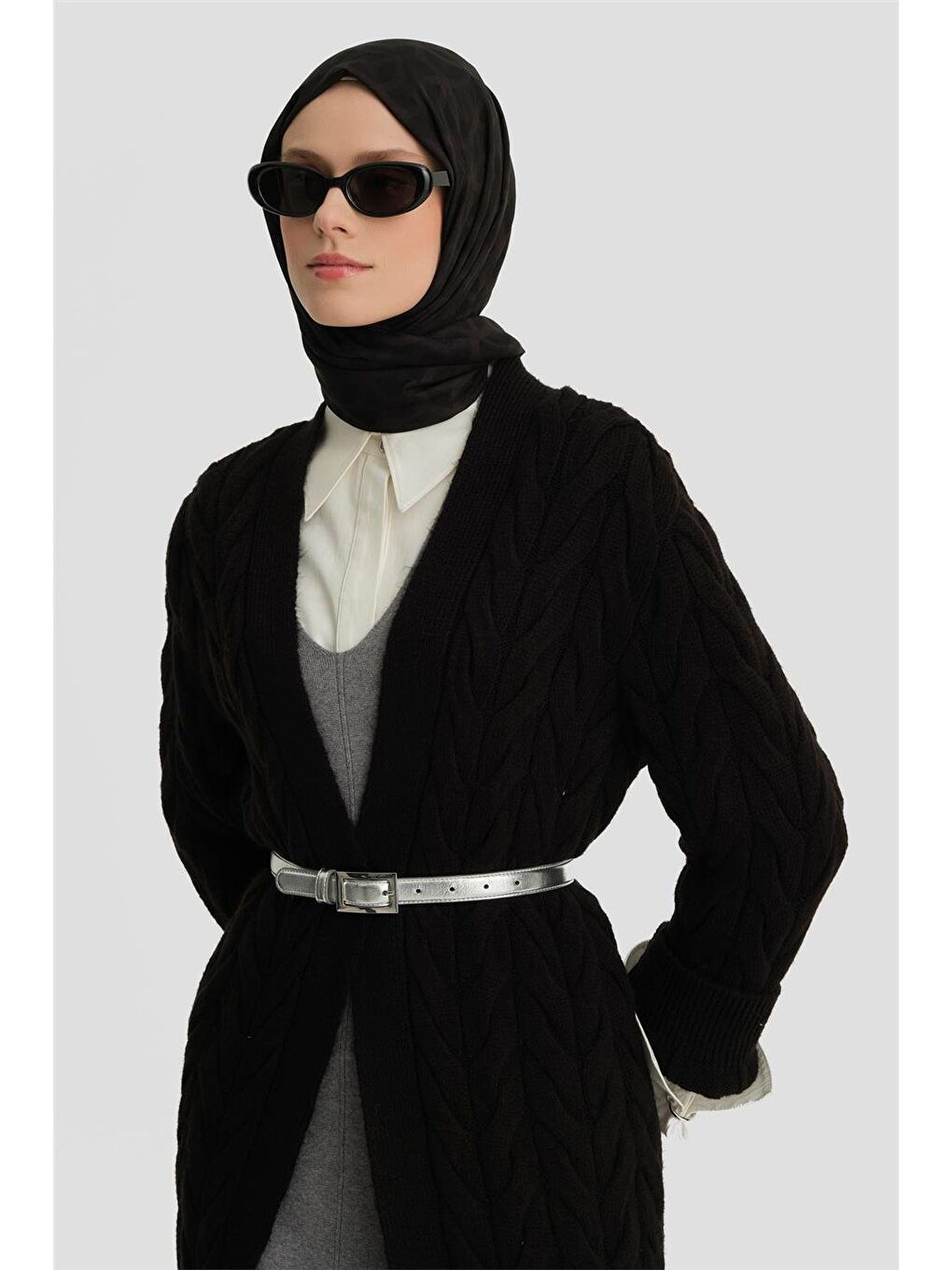 Uzun Triko Hırka 24Kd4209 Siyah-3