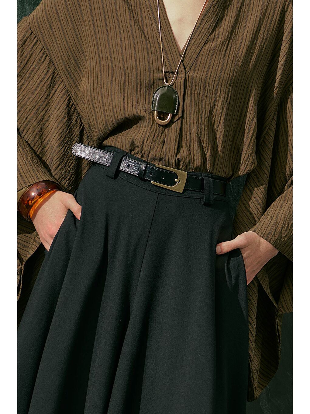 Kalın Kare Tokalı Kemer Siyah