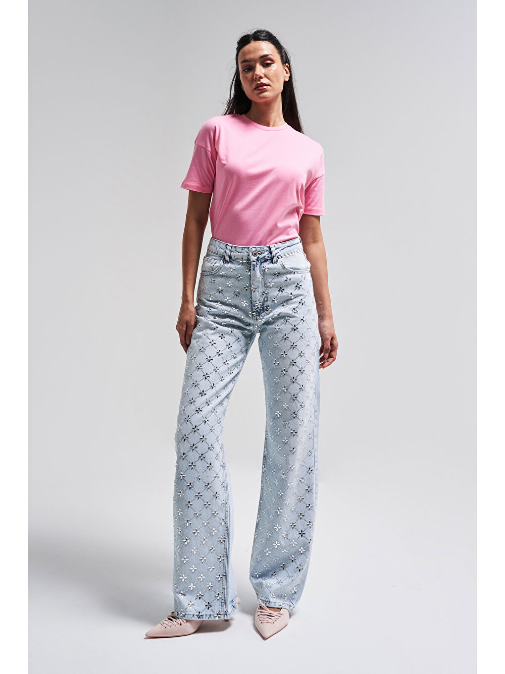 Mavi Kadın Snow Jean Rengi 4s5-100 Straight Fit Parlak Taşlı %100 Pamuk Tasarım Denim Jean-2