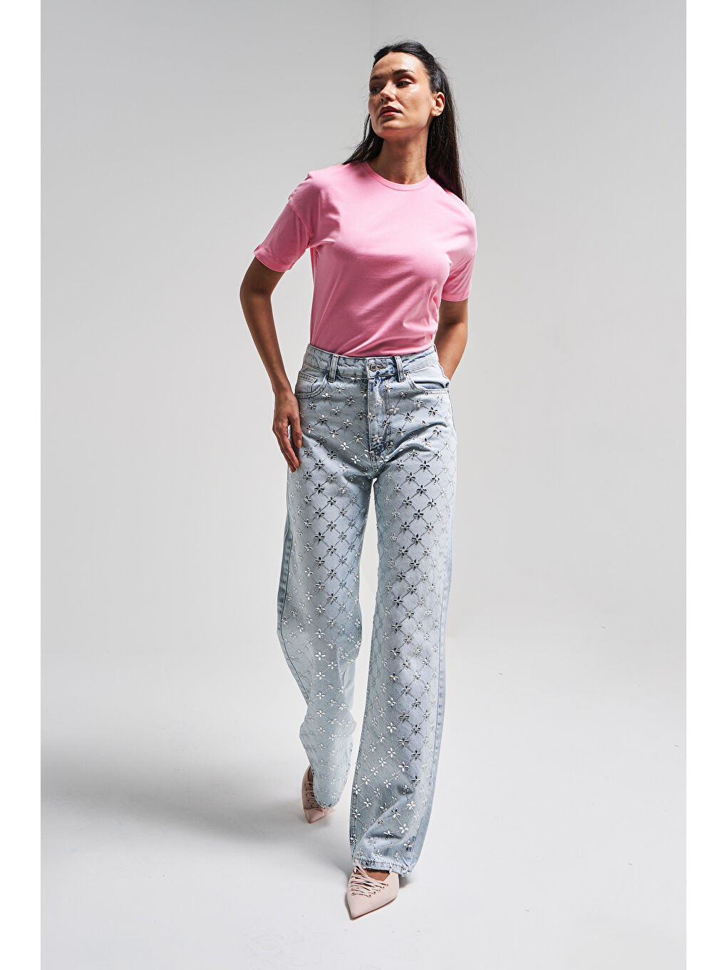 Mavi Kadın Snow Jean Rengi 4s5-100 Straight Fit Parlak Taşlı %100 Pamuk Tasarım Denim Jean-3