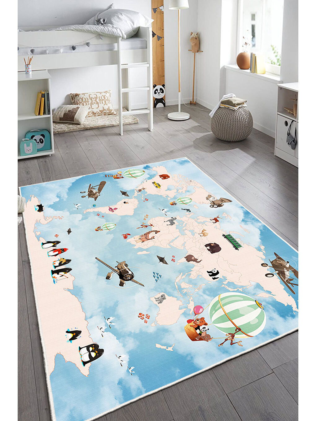 Mavi Dekoratif Özel Tasarım Yıkanabilir İnce Kaymaz Tabanlı Modern Halı KECE FR44-1