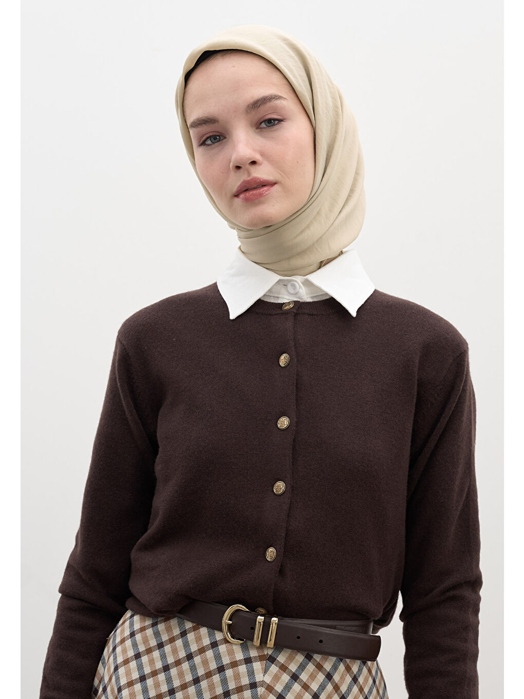 Bej Pamuk Viskon Eşarp Kum-2