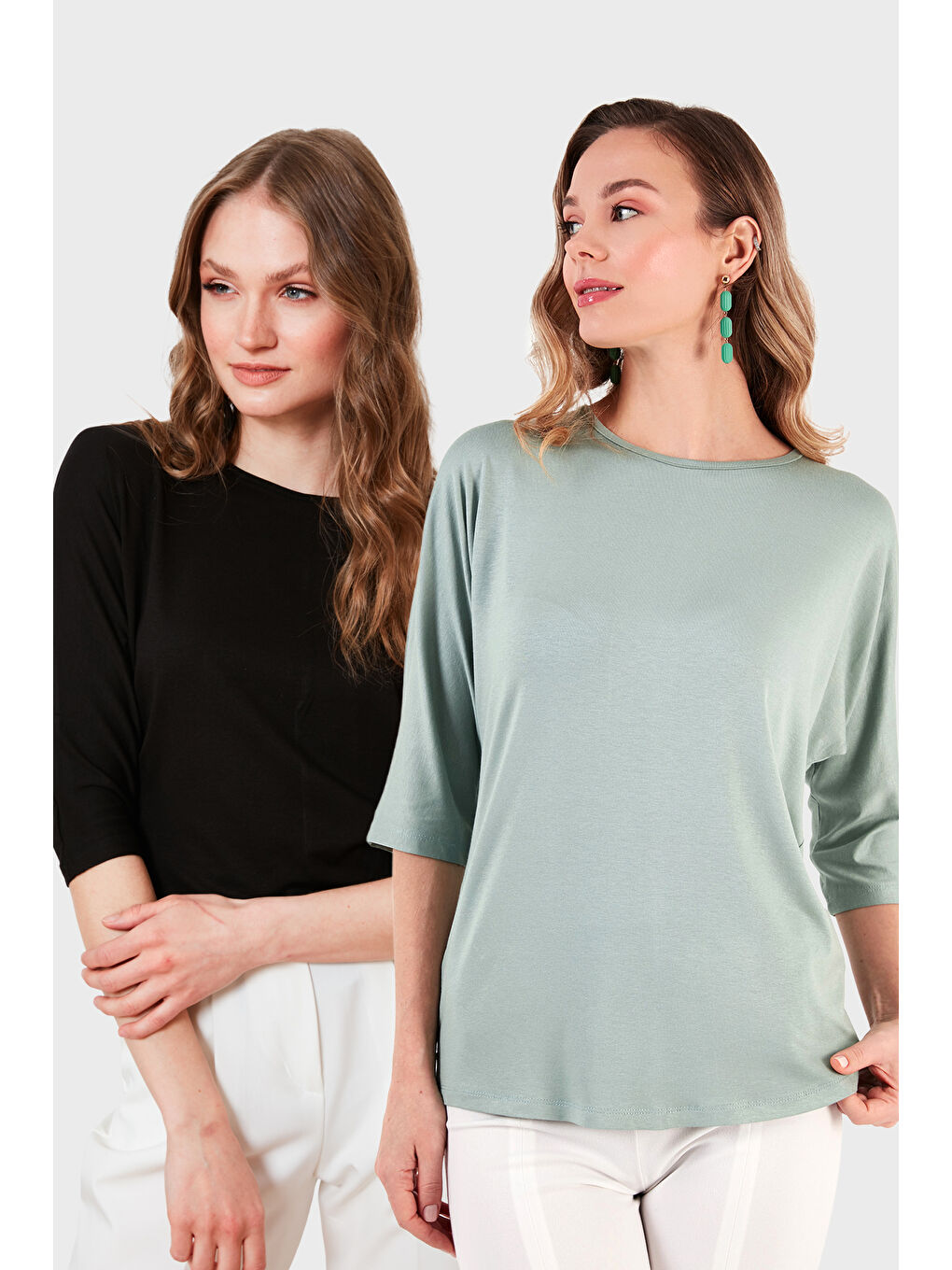 Yeşil Standart Fit Bisiklet Yaka Truvakar Kol 2'li Paket Bluz 5861416YS2