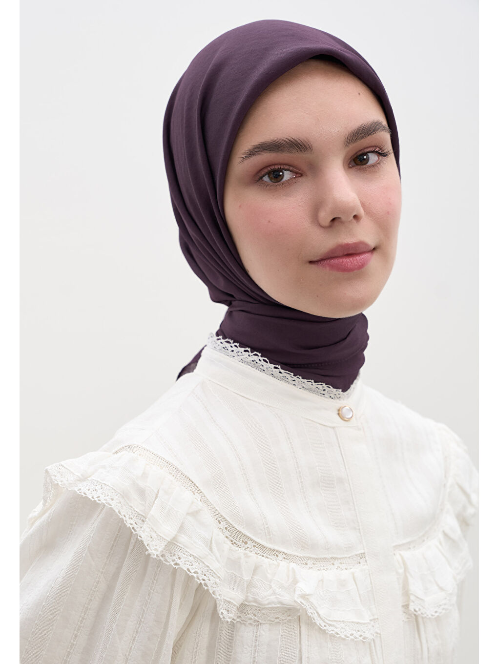 Pamuk Viskon Eşarp Patlıcan Moru-1