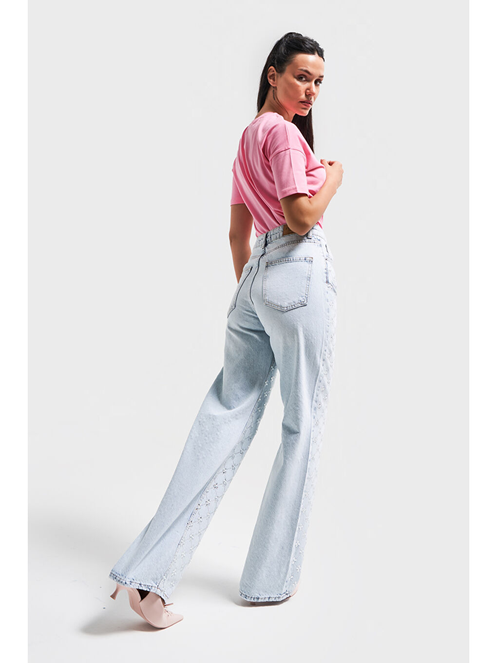 Mavi Kadın Snow Jean Rengi 4s5-100 Straight Fit Parlak Taşlı %100 Pamuk Tasarım Denim Jean-4