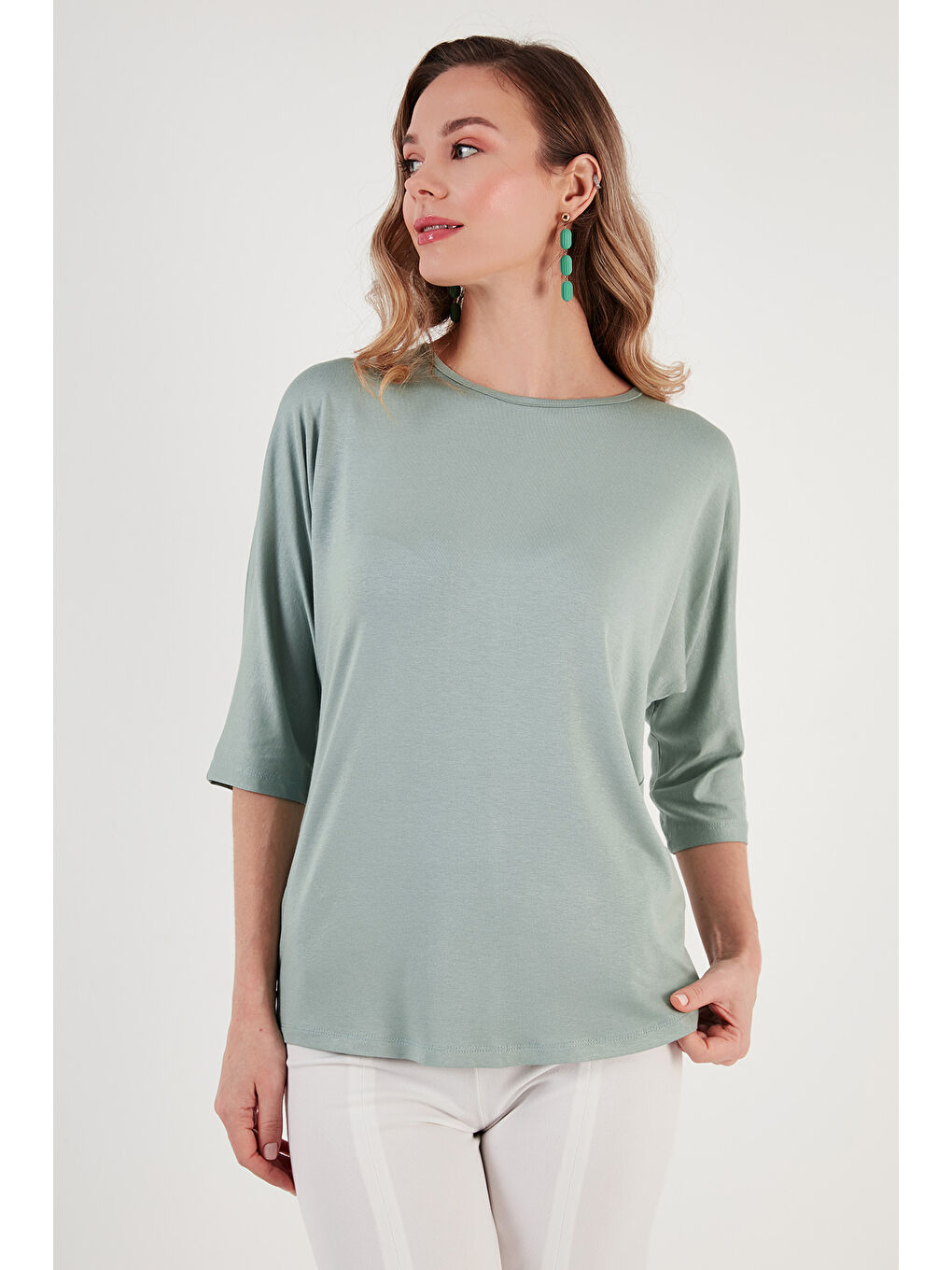 Yeşil Standart Fit Bisiklet Yaka Truvakar Kol 2'li Paket Bluz 5861416YS2-1