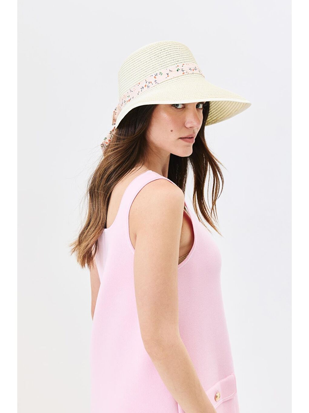 Ekru Siperli Hasır Plaj Şapkası Y25730-28 Krem-2