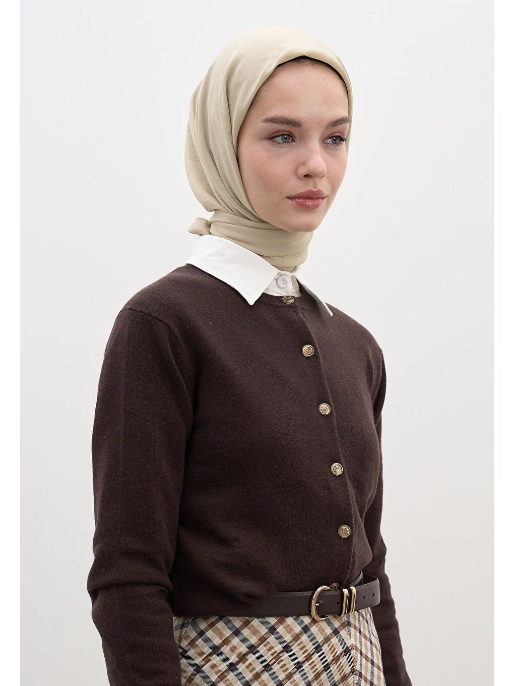 Bej Pamuk Viskon Eşarp Kum-3