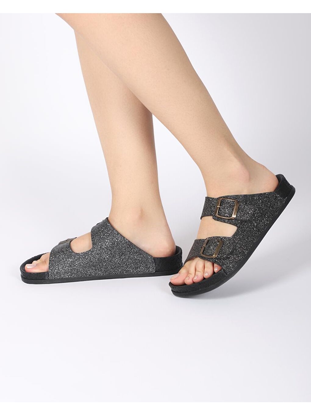 Siyah Kadın Yazlık Çift Tokalı Terlik - QUINN-3