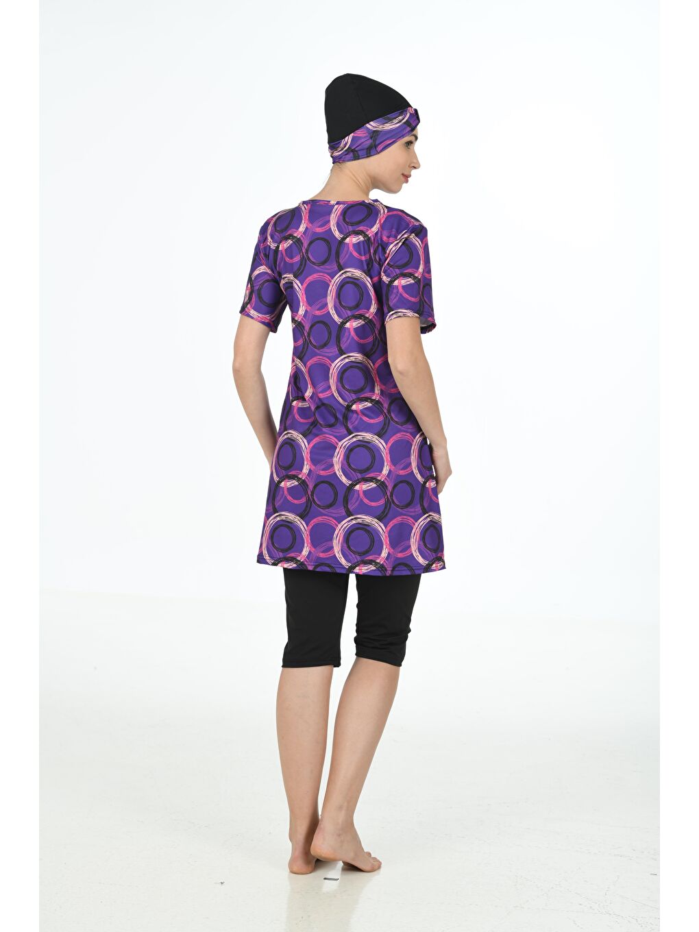 Siyah Yarım Kapalı Elastanlı Tesettür Mayo 3365-6