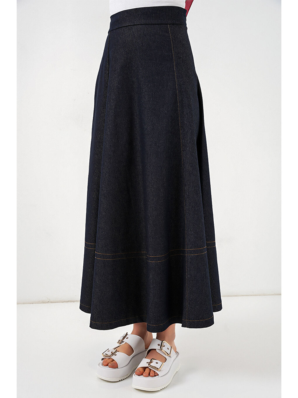 Kadın Uzun Jean Etek 8066 - Lacivert-1