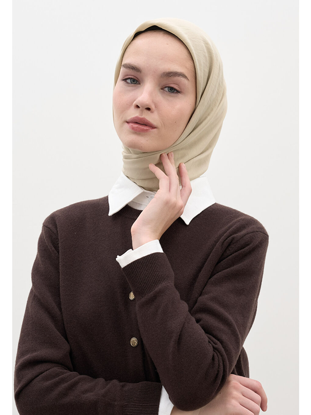 Bej Pamuk Viskon Eşarp Kum-4