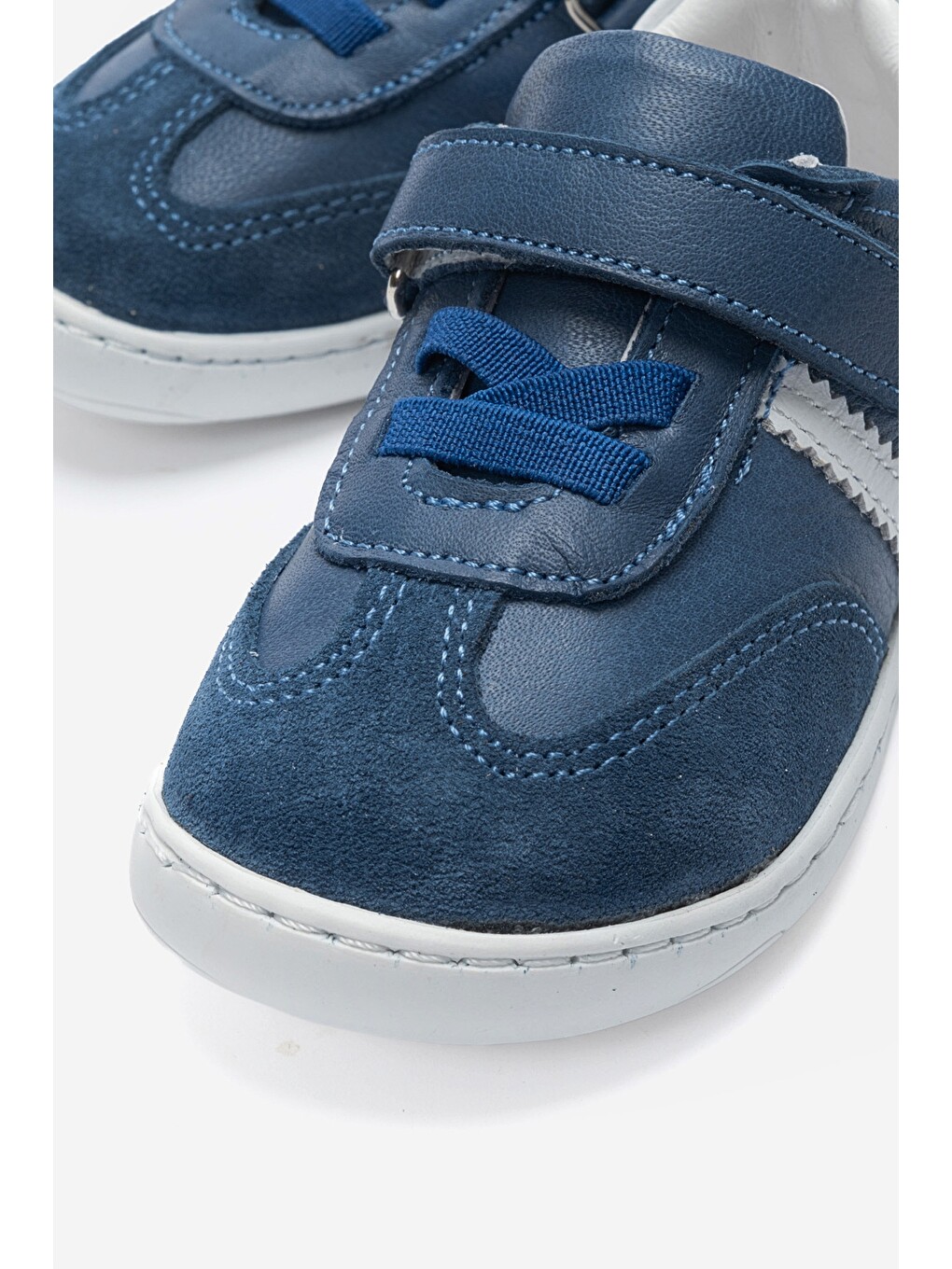 Mavi Unisex Bebek Jean Beyaz Hakiki Deri Günlük Ayakkabı-1