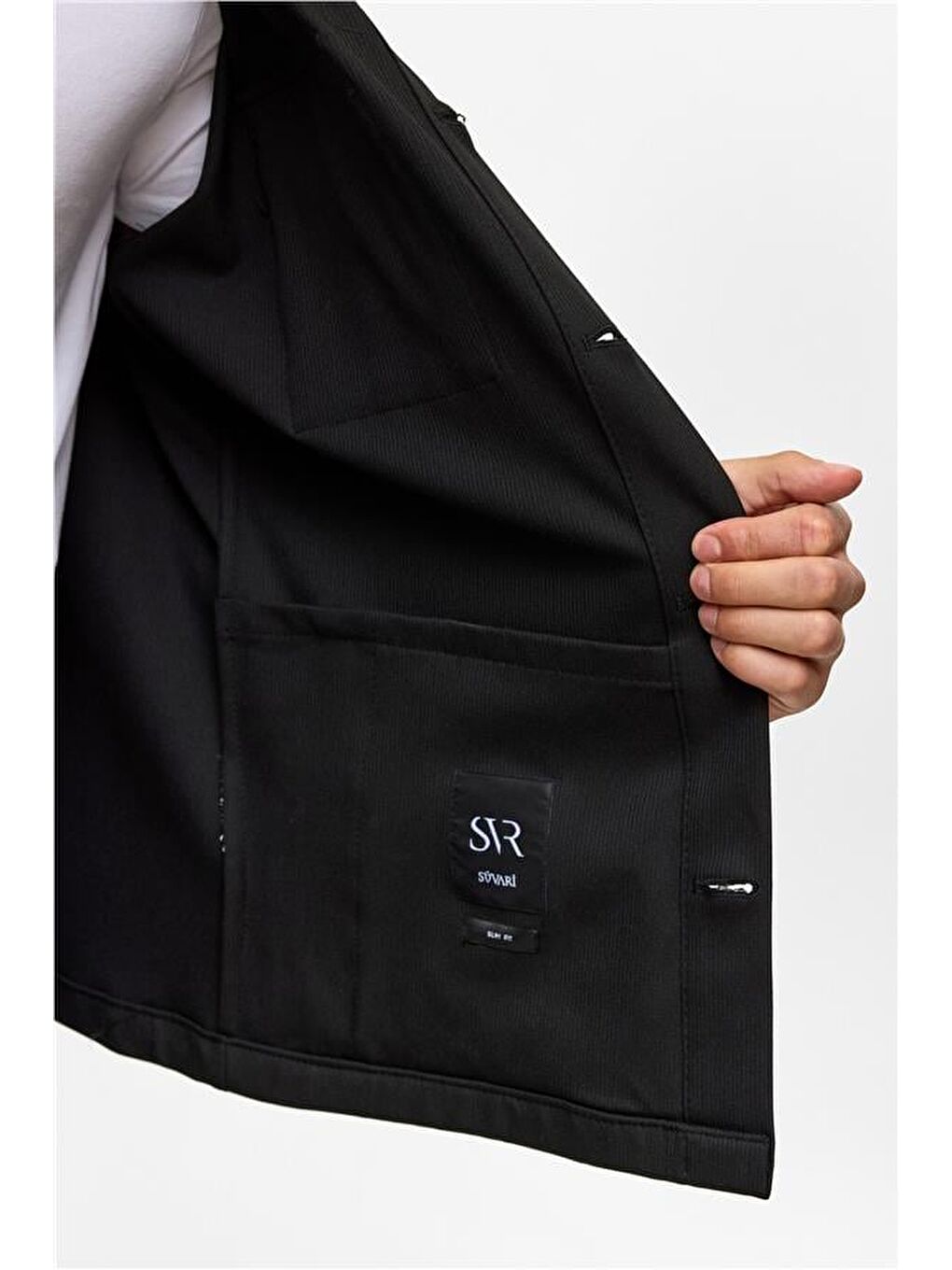 Siyah Slim Desenli Klasik Yaka Mont-6