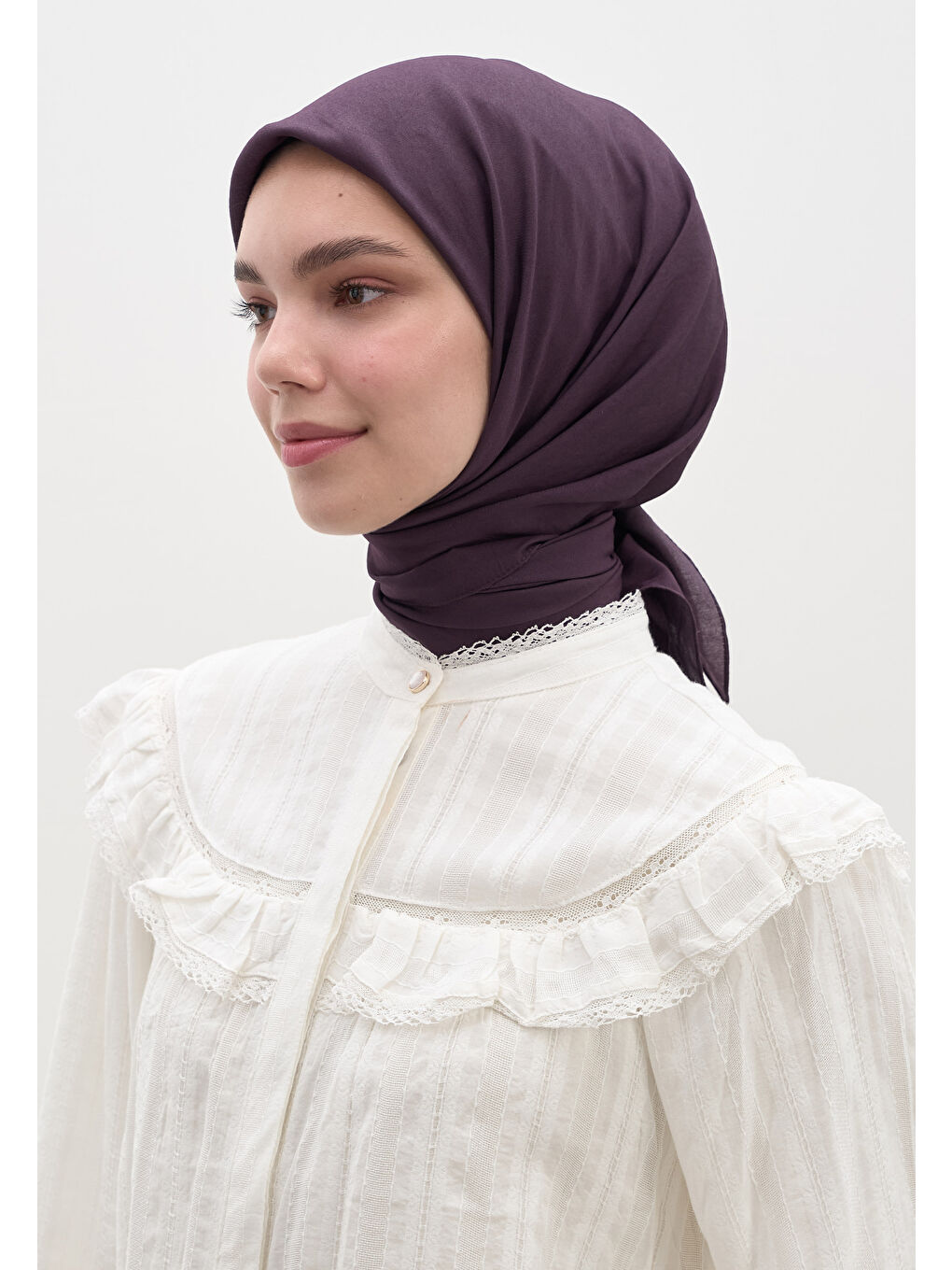 Pamuk Viskon Eşarp Patlıcan Moru-3