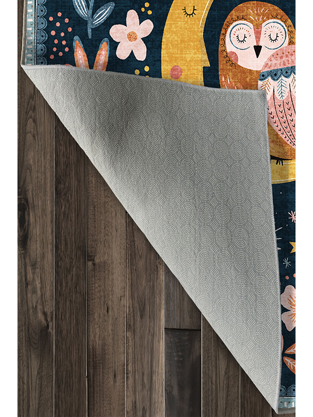 Lacivert Dekoratif Özel Tasarım Yıkanabilir İnce Kaymaz Tabanlı Modern Halı KECE FR44-4