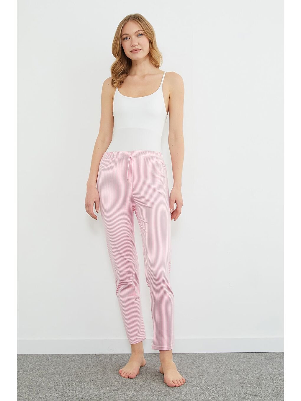 Pembe Ekose Desenli Beli Lastikli Pijama Altı-4