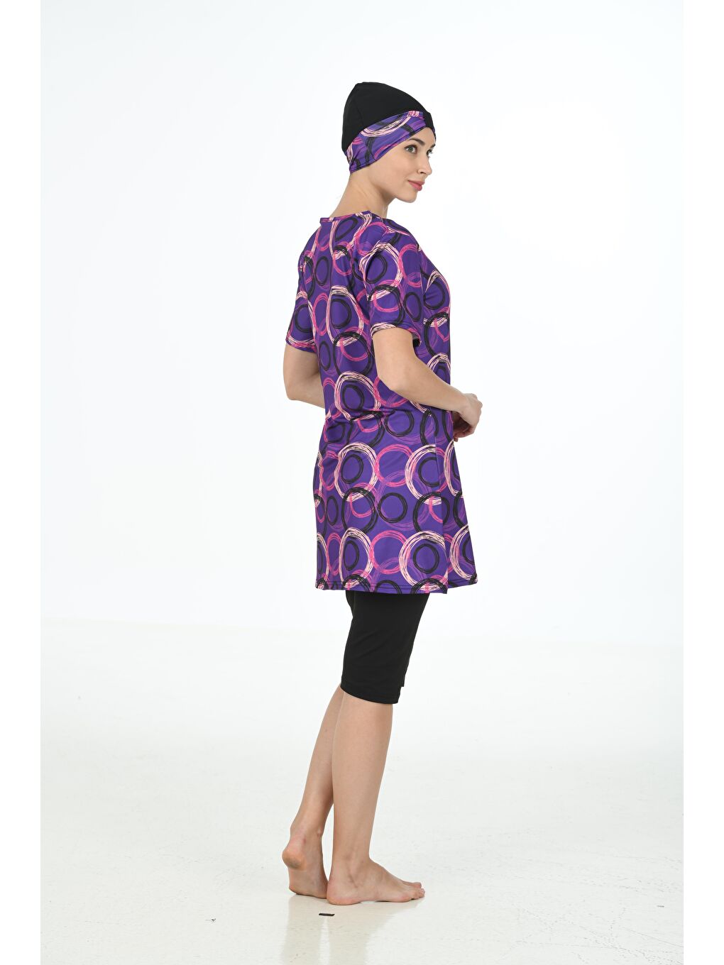 Siyah Yarım Kapalı Elastanlı Tesettür Mayo 3365-7