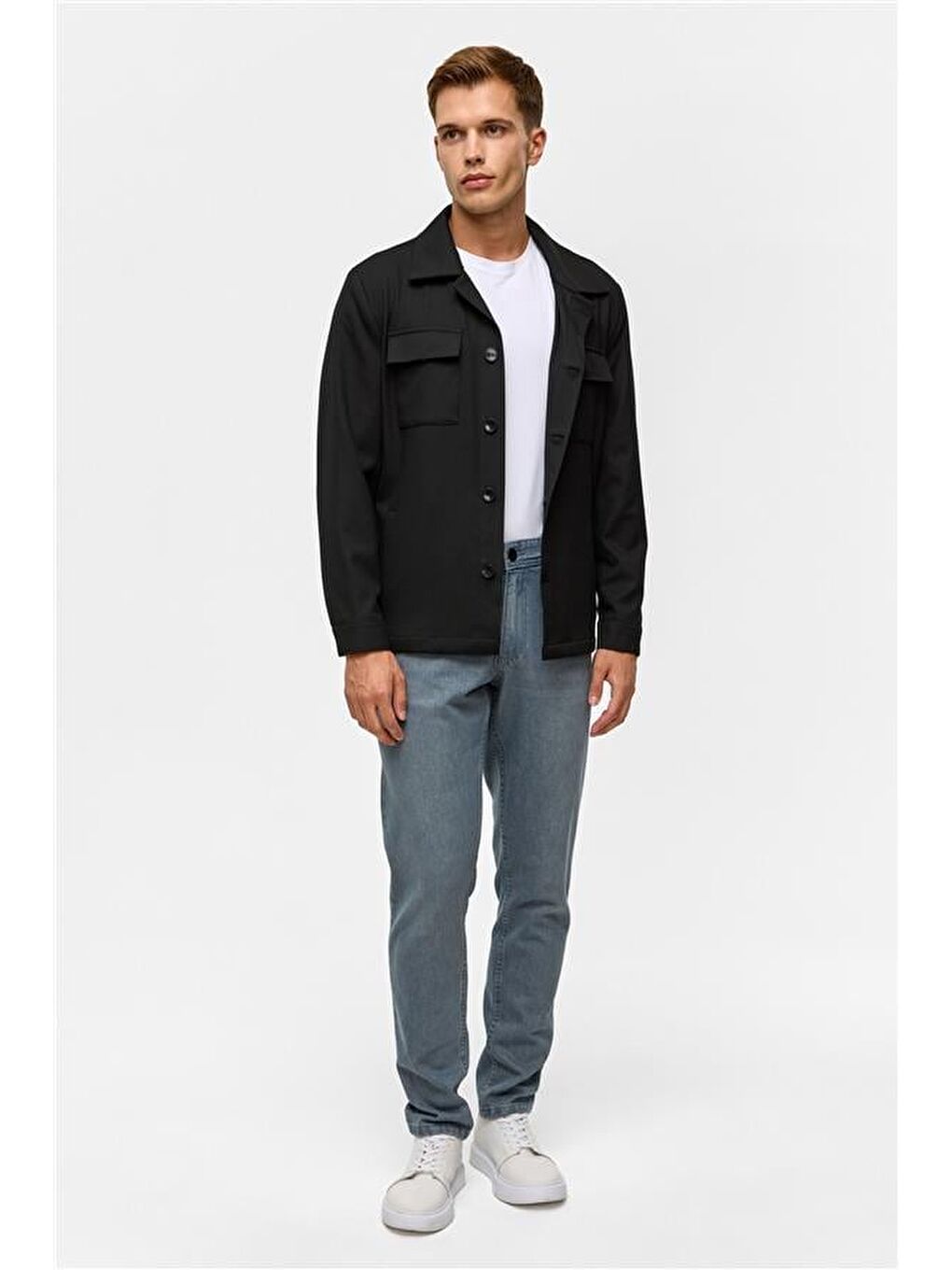 Siyah Slim Desenli Klasik Yaka Mont-8