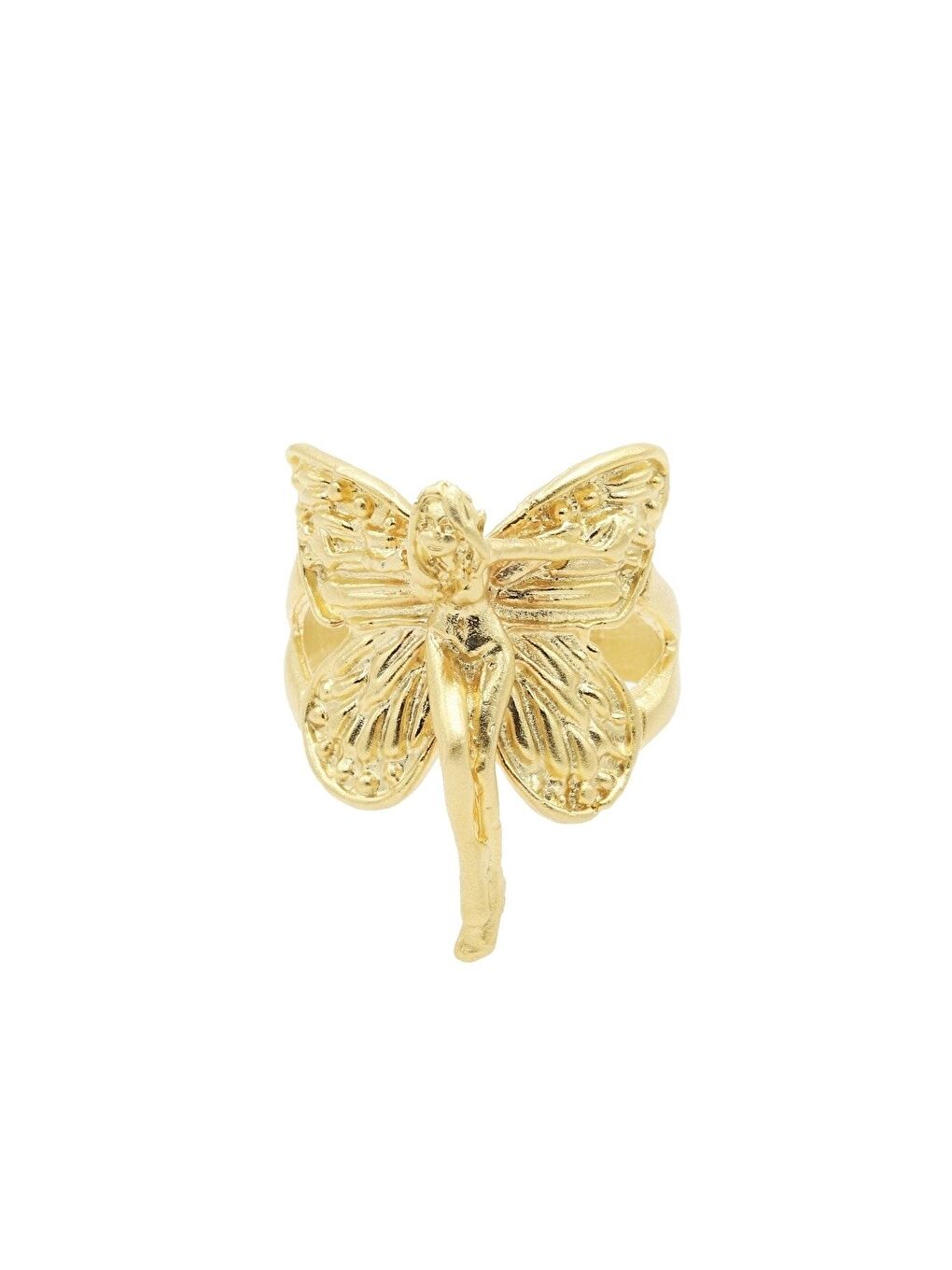 Sarı Kadın Altın Renk Kaplama Ayarlanabilir Kanatlı Melek Yüzük-4